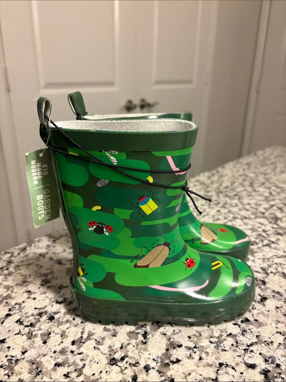 Kids Green Rain Boots with Bug Print